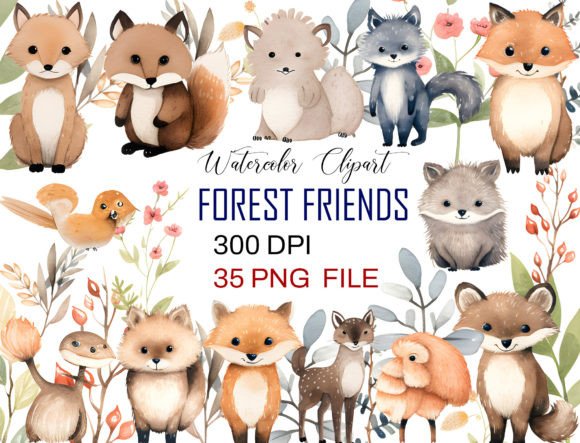 Download Watercolor Forest Friends Clipart Bundle - Forest friends Collection